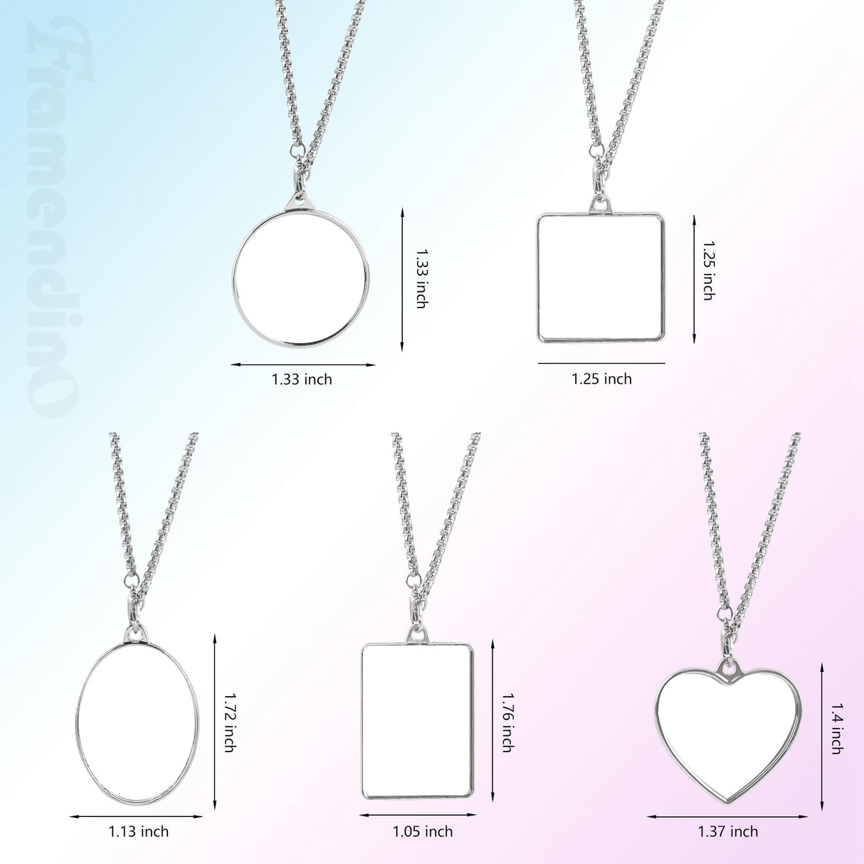 Framendino, 5 Pack Sublimation Blank Necklace Heat Transfer Bezels Pendant Necklace with 5 Sublimation Blank Sheets for Jewelry Making Framendino