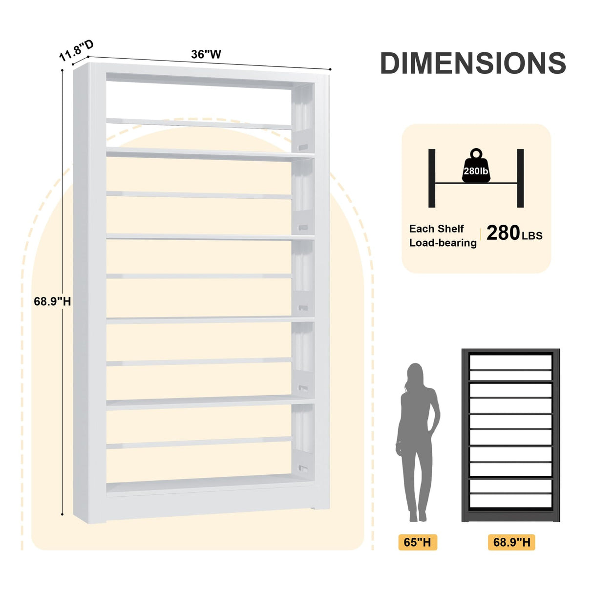 LyAosdFu Heavy Duty Metal Bookshelf, 5 Shelf Adjustable Bookcase, 69’’ Tall Modern Bookshelves, Open Book Shelf Organizer, Large Sturdy Book Case for Living Room, Library, Office, White Book Shelf LyAosdFu