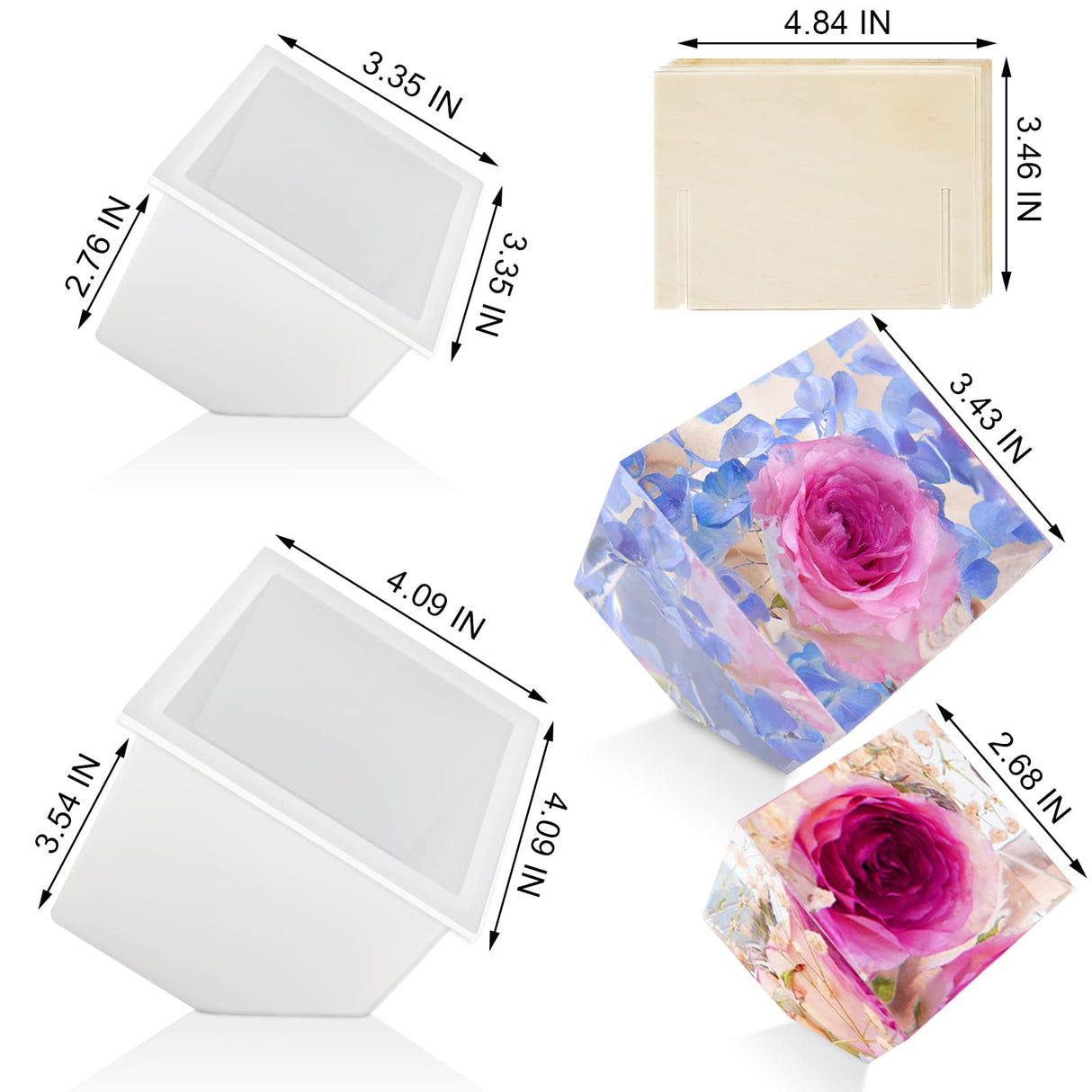 Voaesdk 2Pcs Large Bevel Cube Resin Molds,4.09'' & 3.35'' Square Silicone Resin Molds for Flowers Preservation,Irregular Cube Epoxy Resin Casting Molds for DIY Resin Art Candle Soap Making Home Decor Voaesdk
