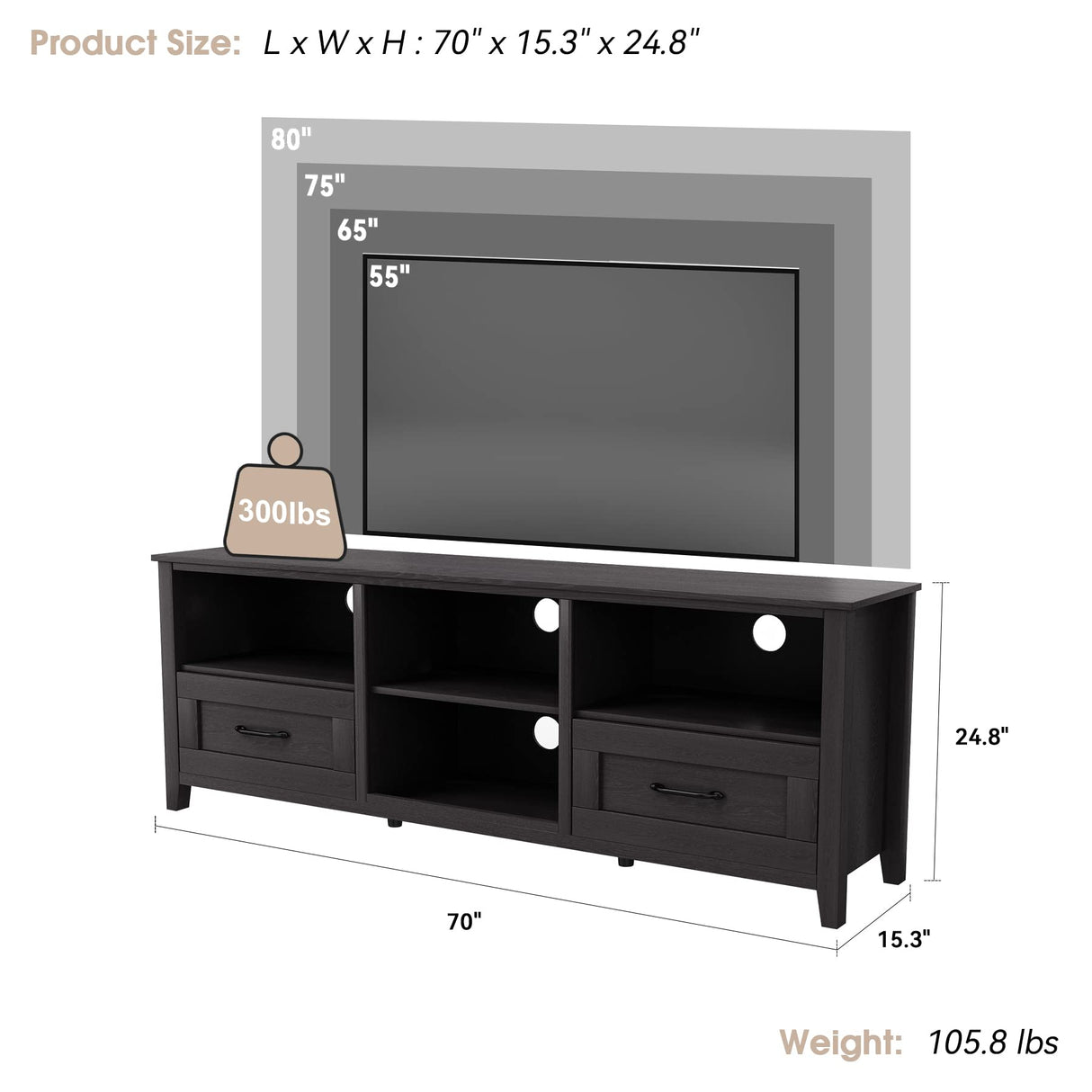 SAINTCY TV Stand for TVs up to 80", Large Television Stands with Drawers for Living Room, Farmhouse Entertainment Center with Storage and Shelves, TV Console Cabinet Furniture for Bedroom (Black) SAINTCY