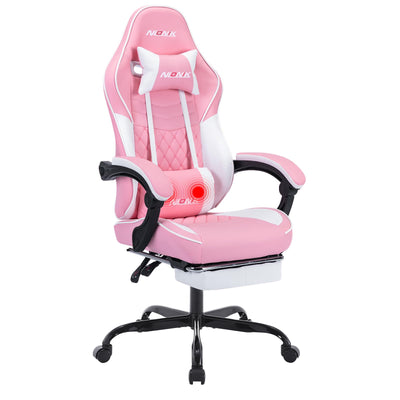 Ergonomic Video Gamer Chairs,Computer Gaming Chairs with Massage Lumbar Support and footrest,Racing Style Computer Chair Adjustable Headrest for Adults,PinkWhite