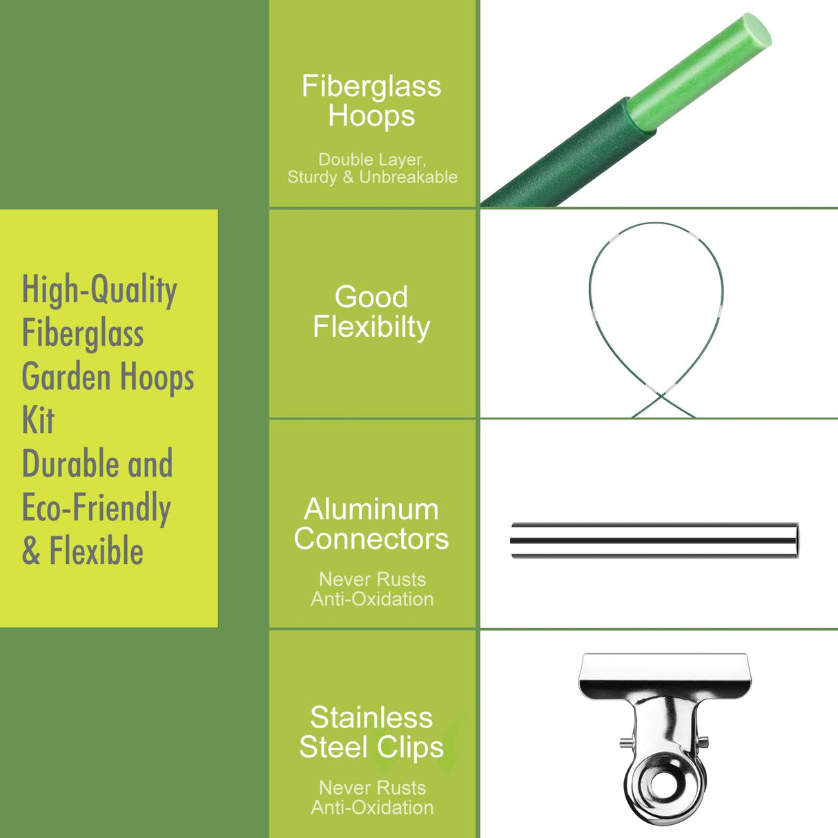 60 PCS Greenhouse Hoops Grow Tunnel 10 Sets of 8.5 FT Long Garden Hoops Kit, RIFNY Rust-Free Fiberglass Raised Beds Hoops for Garden Netting, DIY Garden Support Hoops Arch Frame RIFNY