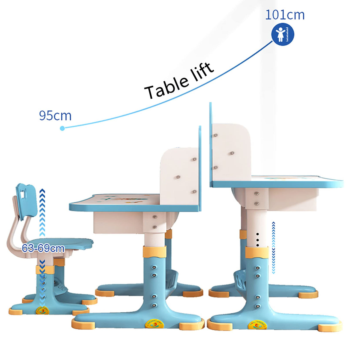 NUZYZ Kids Desk and Chair Set, Adjustable Height Children Study Table and Chair Set with Drawer, Cartoon Pattern Study Table for Toddlers 3-12 Years Blue NUZYZ