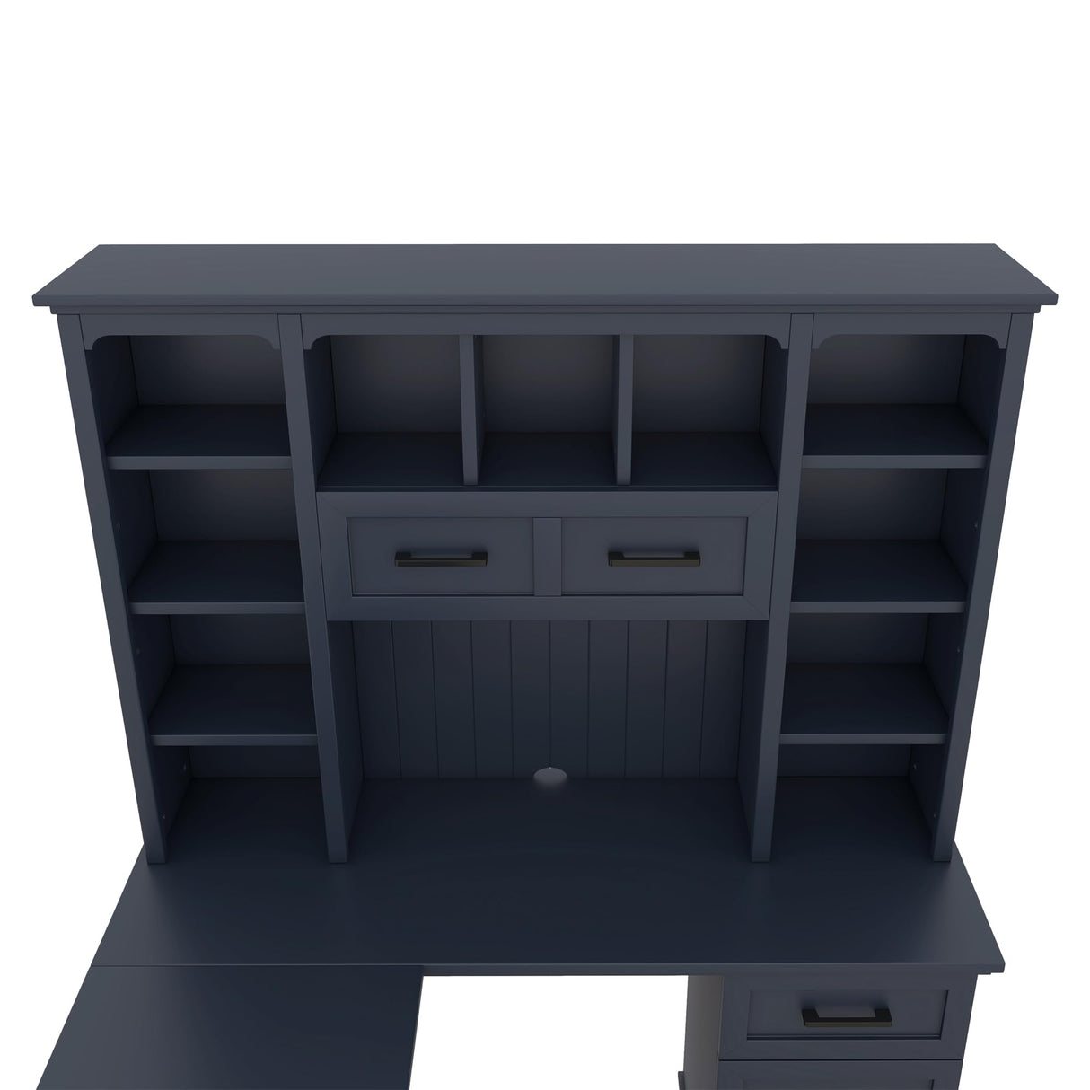 Bellemave L Shaped Executive Desk, Farmhouse l Shaped Desk, Home Office Desk with Storage Cabinet and Shelf, Farmhouse Corner Desk with Drawers, Standing l Shaped Desk, Antique Blue Bellemave