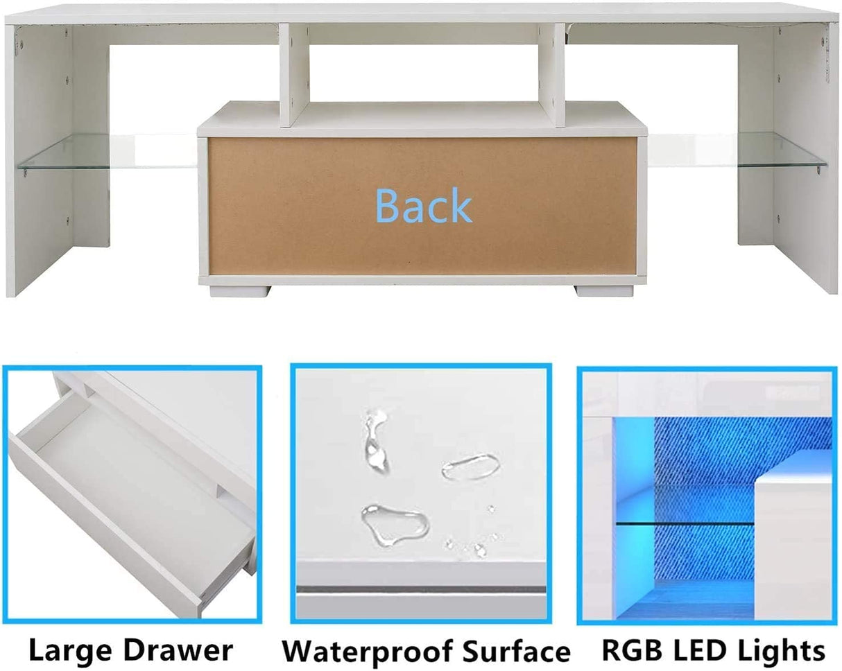 Goujxcy LED TV Stand for 60 inch TVs, High Gloss Entertainment Center with Storage Drawer, Media Console Table Television Stands Cabinet Desk Goujxcy