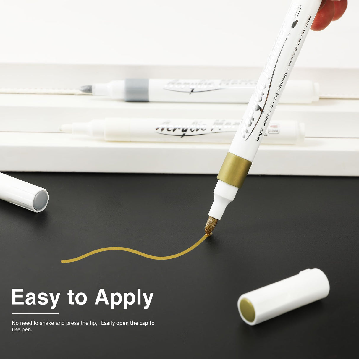 Acrylic Paint Pens Markers,9 Pack Acrylic Markers, 2-3mm Medium Tip, White Gold Silver Paint Pen for Art Projects, Drawing, Rock Painting,Wood, Plastic, Metal, Canvas DIY Crafts nauets