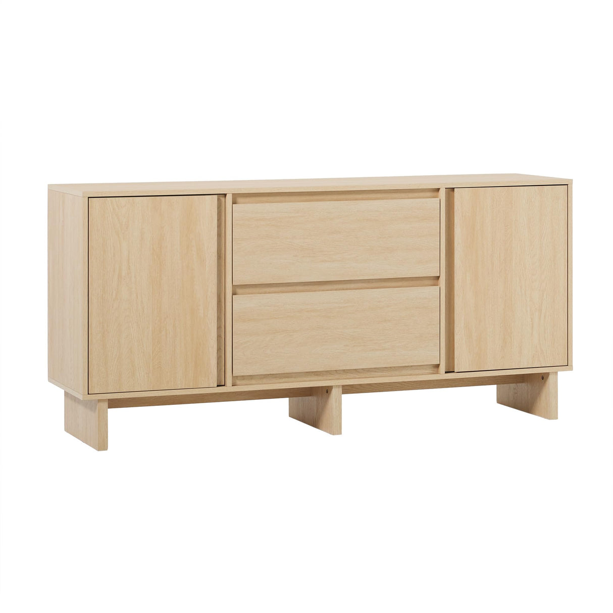 Walker Edison Scandinavian Beveled 2-Door, 2-Drawer Sideboard, 63 Inch, Coastal Oak Walker Edison