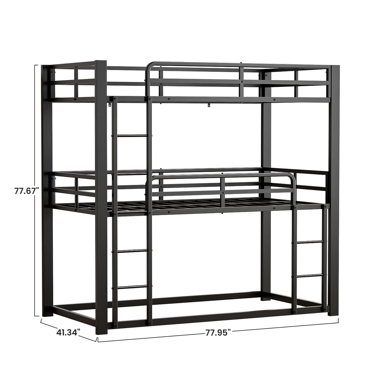 Miscoos Heavy Duty Triple Bunk Bed, Twin Over Twin Over Twin Metal Bunkbeds with Ladder, Family-Friendly for All Ages, Bedroom, No Box Spring Needed, Easy Assembly, Black Miscoos