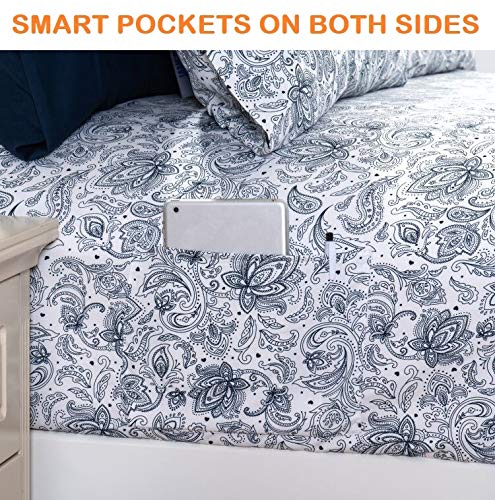 Elegant Comfort Luxury Soft Bed Sheets Paisley Pattern - 1500 Premium Hotel Quality Microfiber Softness Wrinkle and Fade Resistant (6-Piece) Bedding Set, Queen, Navy Elegant Comfort