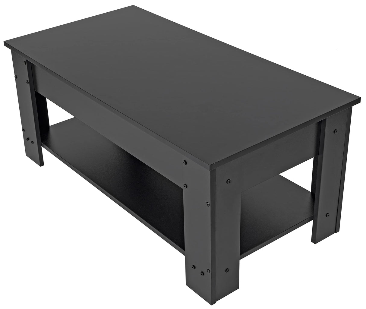 Elevon Lift Top Coffee Table with Hidden Compartment and Storage Shelf, 19"D x 37.5"W x 22"H, Black Elevon