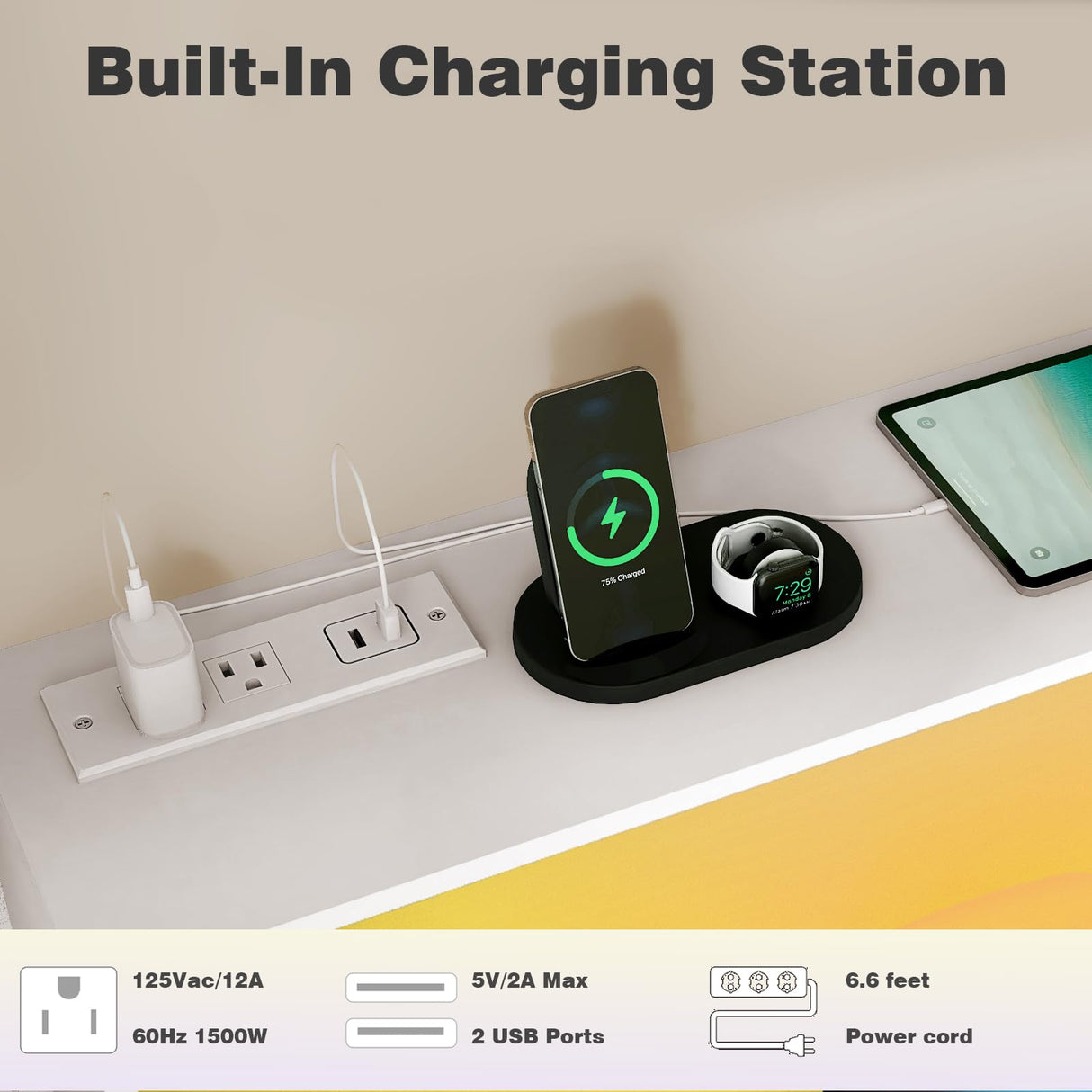 UNIQUITE 6 Drawers Dresser with LED Light and Power Outlet, Wood White Dressers for Bedroom & Chests of Drawers, Large Double Dressers for Bedroom, Living Room, Entryway, Hallway UNIQUITE