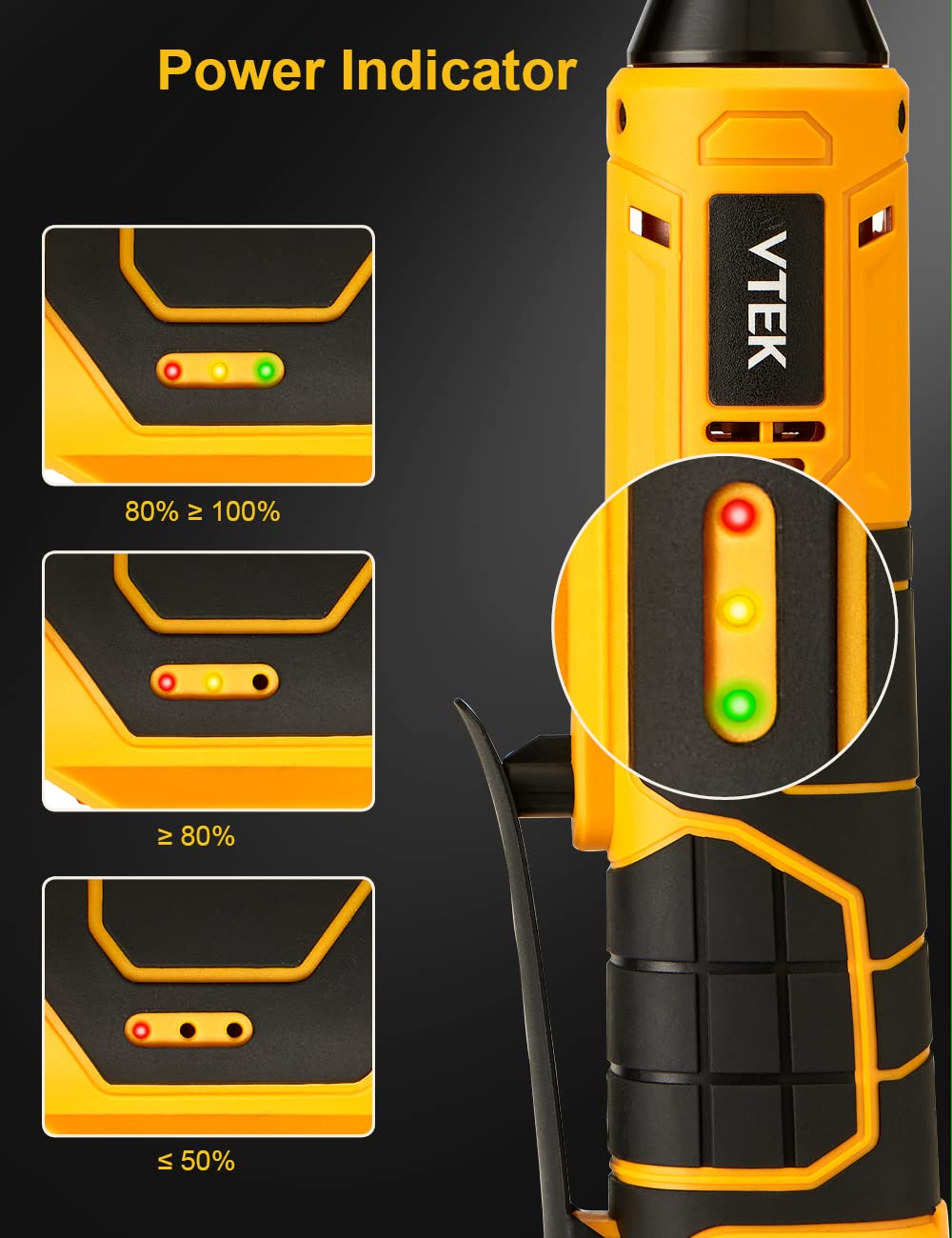 VTEK 3/8" Extended Cordless Ratchet Wrench 16.8V Electric Ratchet Wrench,40 Ft-lbs 400RPM Power Ratchet Wrench VTEK