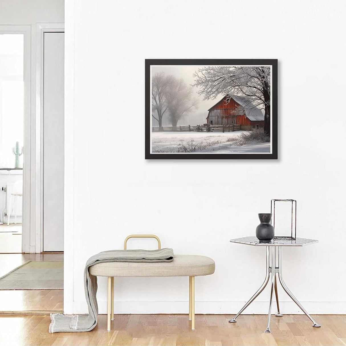 Diamond Painting Snow Tree Fog Rural Country Barn Winter Kit for Adults Full Drill Diamond Art Painting by Number Kits Gem Art Wall Home Decor(15.8 x11.8inch) Generic
