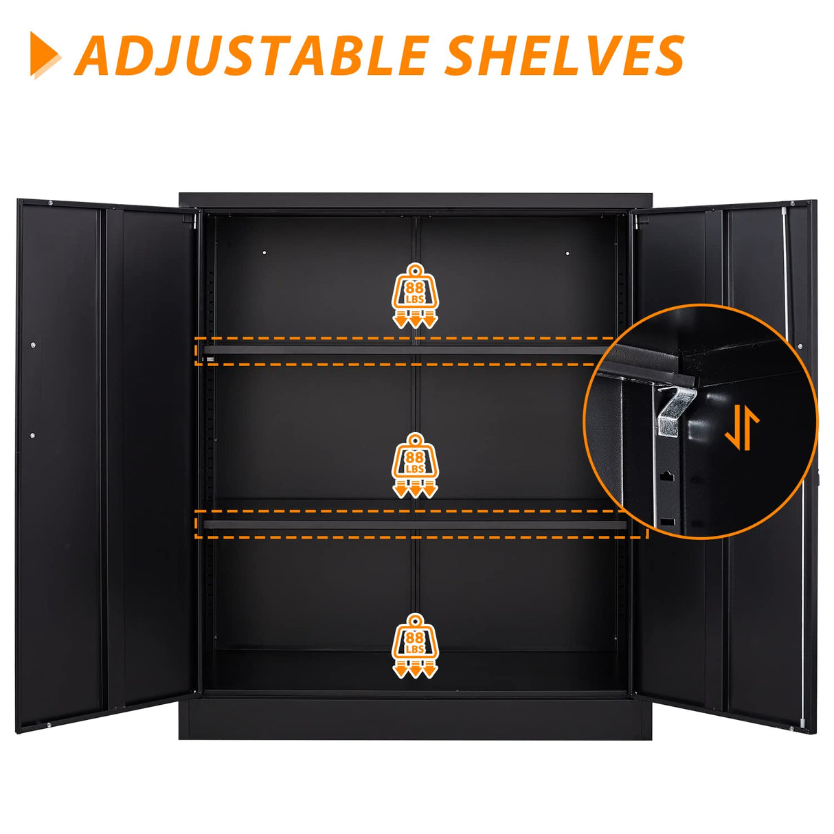 Anxxsu Metal Storage Cabinet, Lockable Steel Storage Cabinet with 2 Doors and Shelves, Metal Cabinet with Lock, Small Locking Cabinet for Home Office (Black) Anxxsu