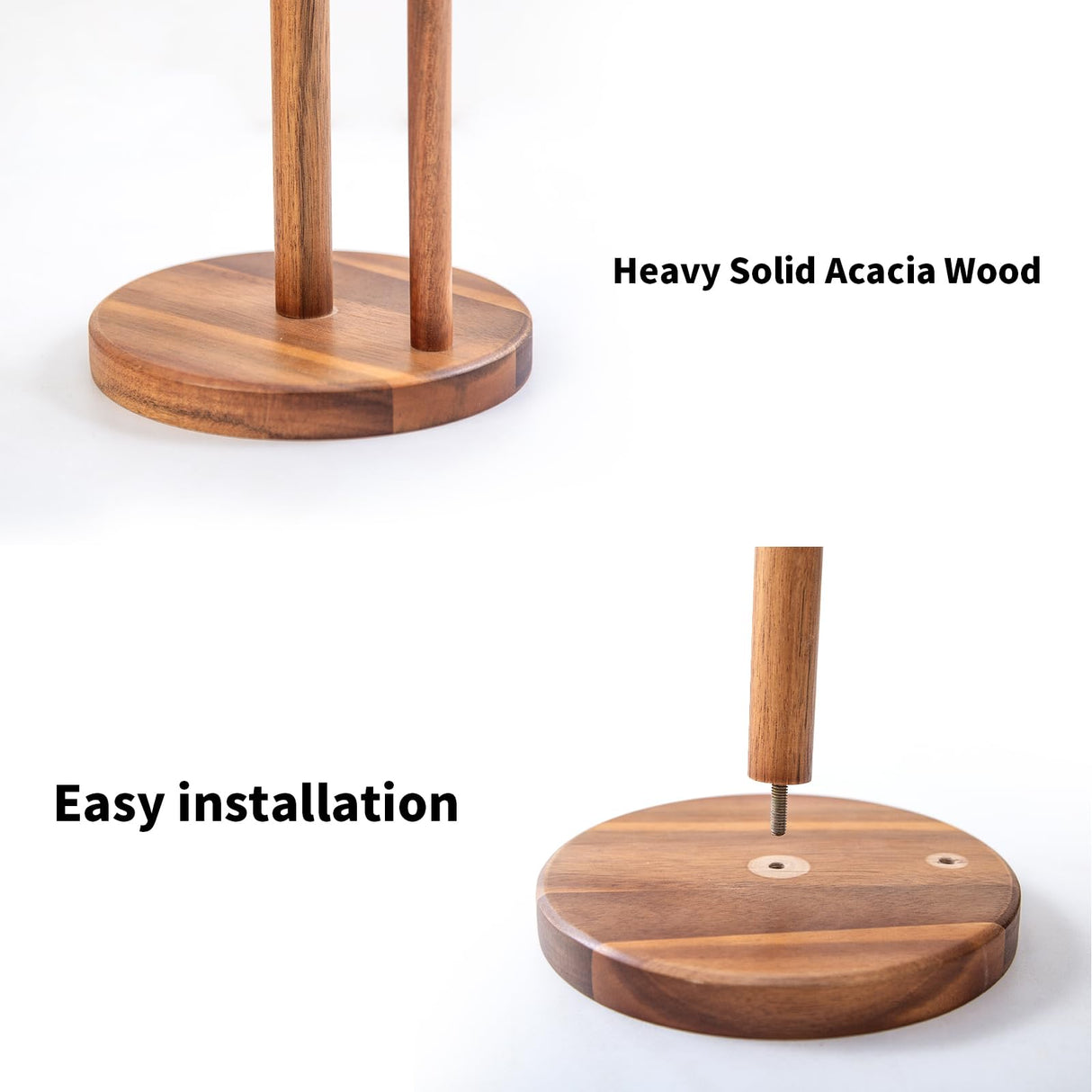 MornHalo 15" Acacia Wooden Paper Towel Holder, 6.7" Large Heavy Base Wooden Kitchen Roll Stand Organizer Free Standing, Rustic Farmhouse Paper Towel Holder Stand, Standing Paper Towel Roll Holders MornHalo