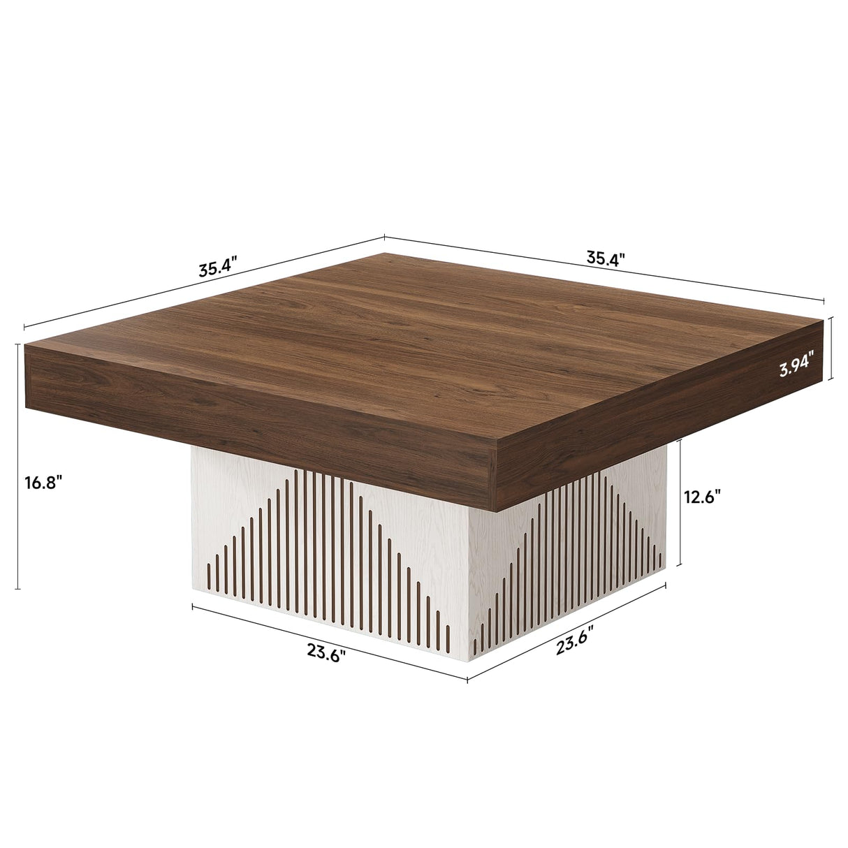 ONBRILL Coffee Table, Square Coffee Table with LED, Wood Low Coffee Table for Living Room, Center Table for Living Room, Natural Wood Grain - Rustic Brown+White ONBRILL
