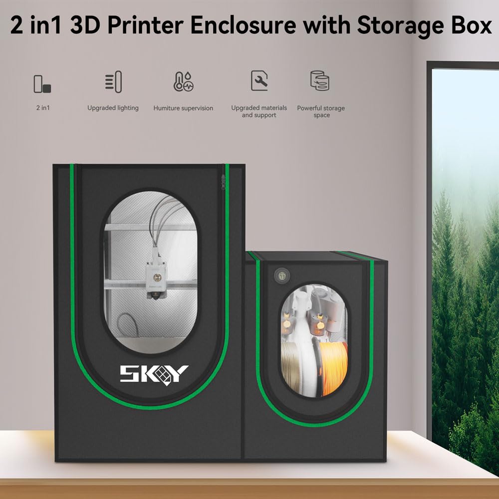 2 in1 3D Printer Enclosure with Storage Box LED Light,Thermo-Hygrometer, Fireproof Dustproof Tent Constant Temperature Protective Cover 820*600*720mm for Bambu Lab A1,A1 Mini,Ender3 Series, Ender3 Neo Cregrant3D