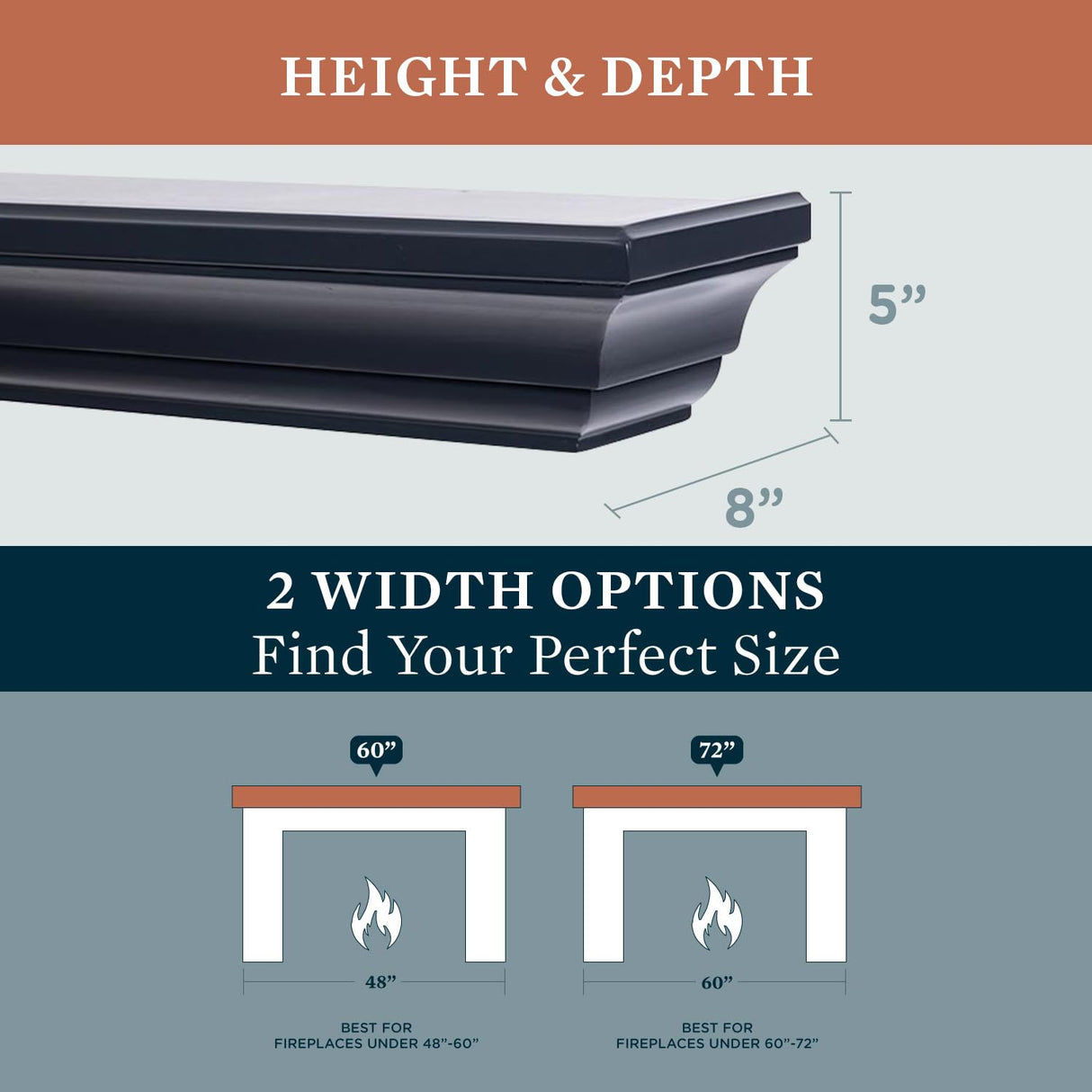 MANTELSDIRECT 60 Inch Floating Fireplace Mantel Wood Shelf in Black - Colton from Mantels Direct | Wooden Rustic Wall Shelf Perfect for Décor and Electric Fireplaces MANTELSDIRECT