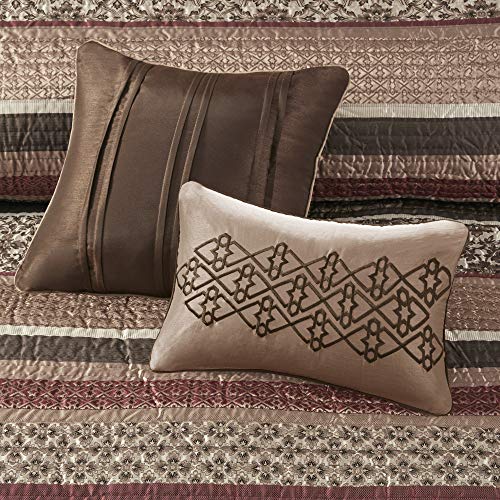 Madison Park Quilt Set Luxurious Jacquard Stripes Design - All Season, Coverlet Bedspread Lightweight Bedding Layer, Shams, Decorative Pillow, Full/Queen(90"x90"), Floral Red 5 Piece Madison Park