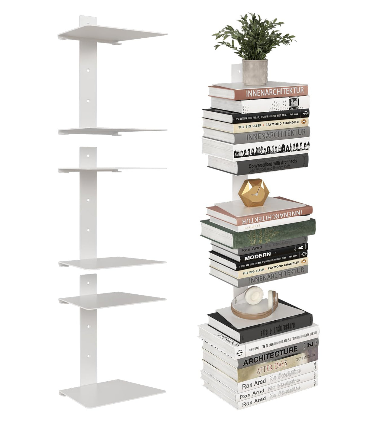 Floating Book Shelves for Wall, 6 Tier Invisible Bookshelves Heavy Duty Metal Loads 90LBS, Vertical Spine Book Tower Hanging Bookshelves, Shelves for Room Wall Mounted, 3 Pack White Wawocs