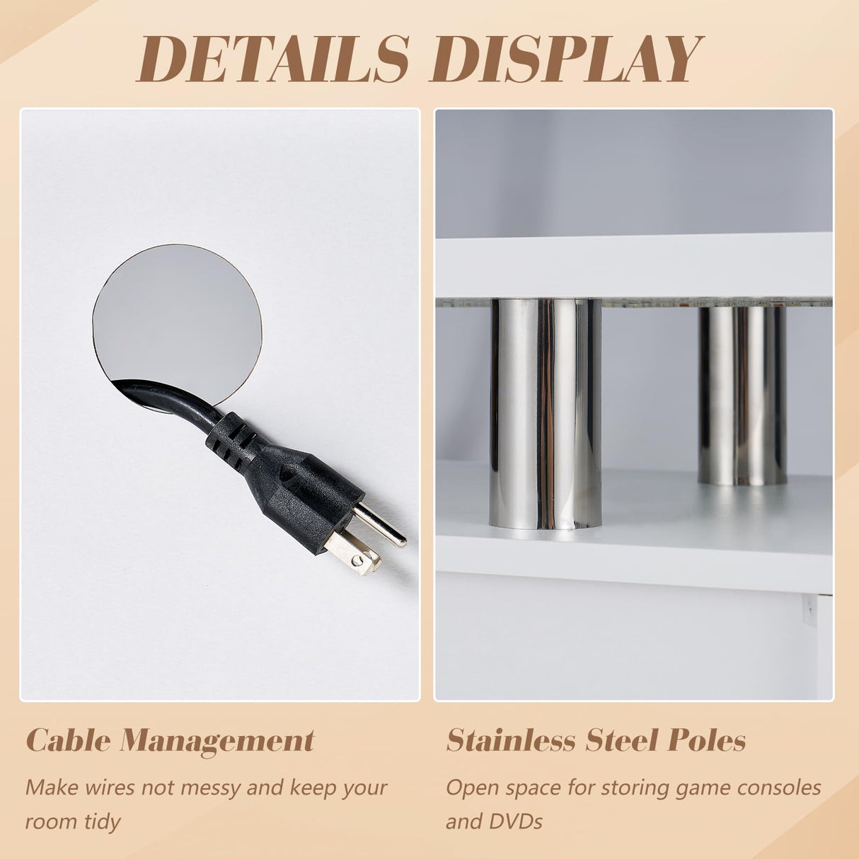 LUXOAK 70in LED TV Stand, Modern Entertainment Center with Open Storage Shelves and Drawer for TVs Up to 80", High Gloss Media for Living Room, Bedroom, Gaming Room, White LUXOAK