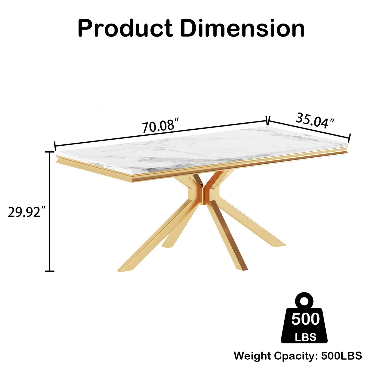 9 Piece Dining Table Set with 8 PU Leather Dining Chairs,70in Faux White Marble Dining Table Set with Stainless Steel Legs,Luxury Gold Dining Room Table Set for 8, Kitchen Table and Chair Set for 8 Henf