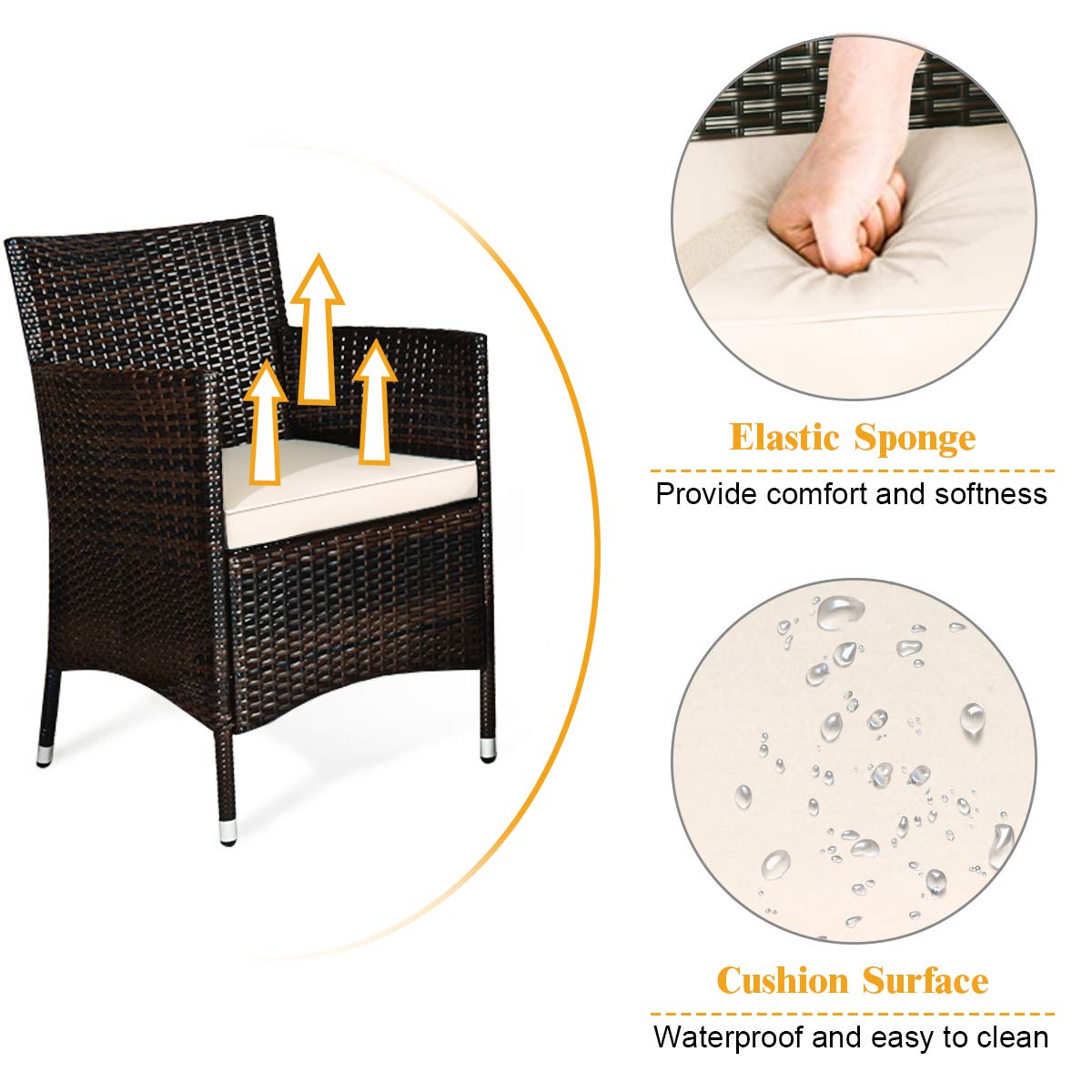 Tangkula 8 PCS Patio Rattan Conversation Set, Outdoor Wicker Furniture Set with Tempered Glass Coffee Table &Thick Cushion, Rattan Chair Wicker Set for Garden, Lawn, Poolside and Backyard (2, Brown) Tangkula