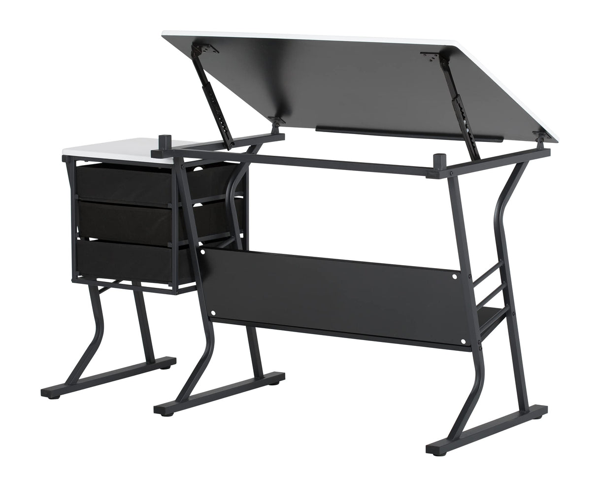 SD Studio Designs 2 Piece Eclipse Ultra Center/Drawing Table with Stool, Angle Adjustable Top, Storage Shelves, and Drawers SD STUDIO DESIGNS