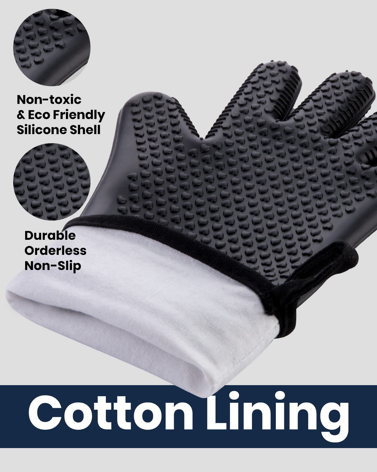 GEEKHOM BBQ Gloves, Grilling Gloves Heat Resistant Oven Gloves, Kitchen Silicone Oven Mitts, Long Waterproof Non-Slip Pot Holder for Barbecue, Cooking, Baking (Black) GEEKHOM