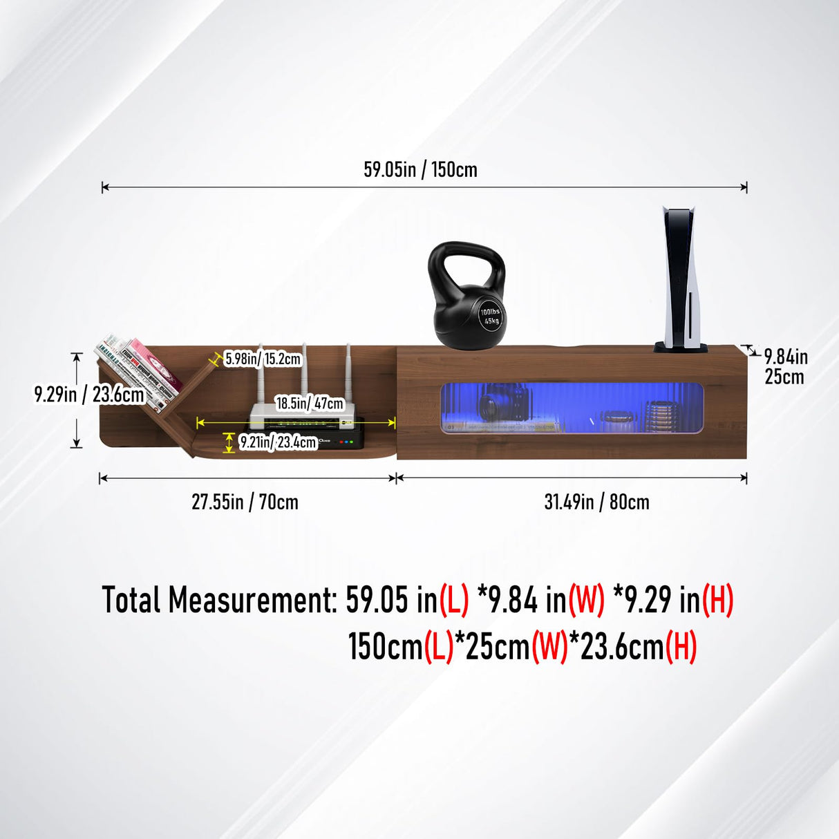 Pmnianhua Rustic Floaing TV Stand with LED Lights,59'' Wall Mounted Media Console,Floating Entertainment Center,Floating Shelf with Glass Door and Storage for Under TV Projector(White) Pmnianhua