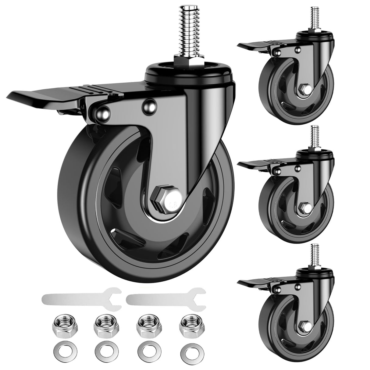 4 inch Stem Casters, Heavy Duty Casters Set of 4, 1/2"-13 x 1(Stem Diameter 1/2", Stem Length 1"), Locking Threaded Stem Caster Wheels - Load 2000lbs LUTUMEI