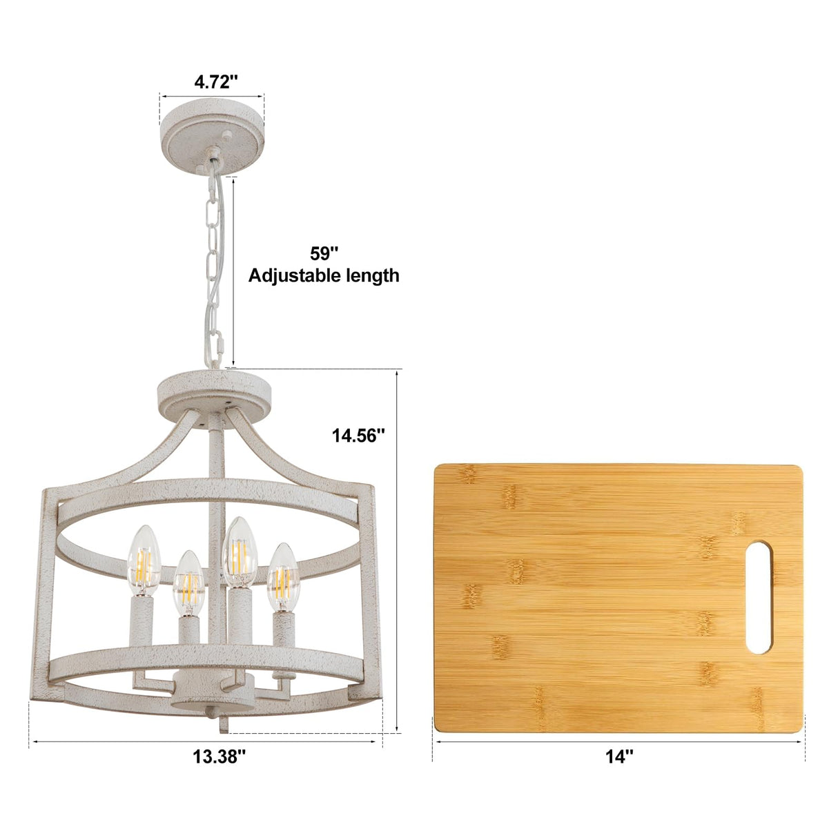 WBinDX 4-Light Farmhouse Chandelier, Distressed Hanging Pendant Lighting, Convertible Semi Flush Mount Ceiling Light Fixture Vintage White Metal Chandeliers for Dining Room Kitchen Foyer Entryway WBinDX