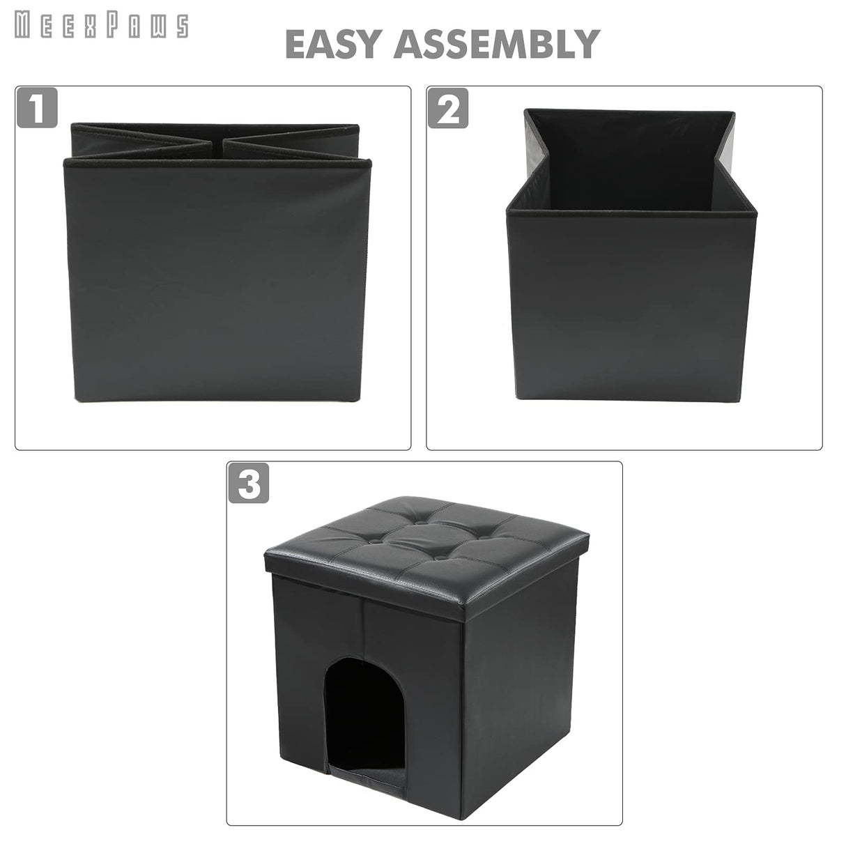 MEEXPAWS Cat Litter Box Enclosure Furniture Hidden, Cat Washroom Bench Storage Cabinet Small 19.7'' x 19.7'' x 19.7''| Dog Proof | Waterproof Inside | Easy Clean | Easy Assembly | Odor Control(Black) MEEXPAWS