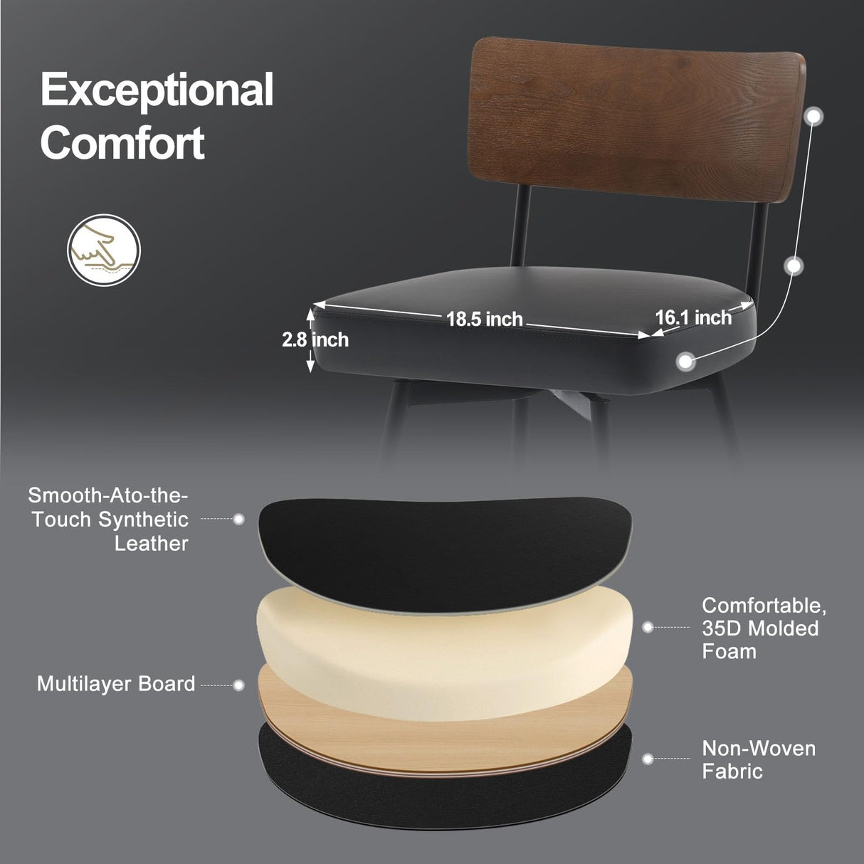 Bekrvio Counter Height Swivel Bar Stools Set of 3, Upholstered Faux Leather Barstools with Wood Backs and Metal Legs, 26" Seat Height Counter Bar Stool for Kitchen Island, Black Bekrvio