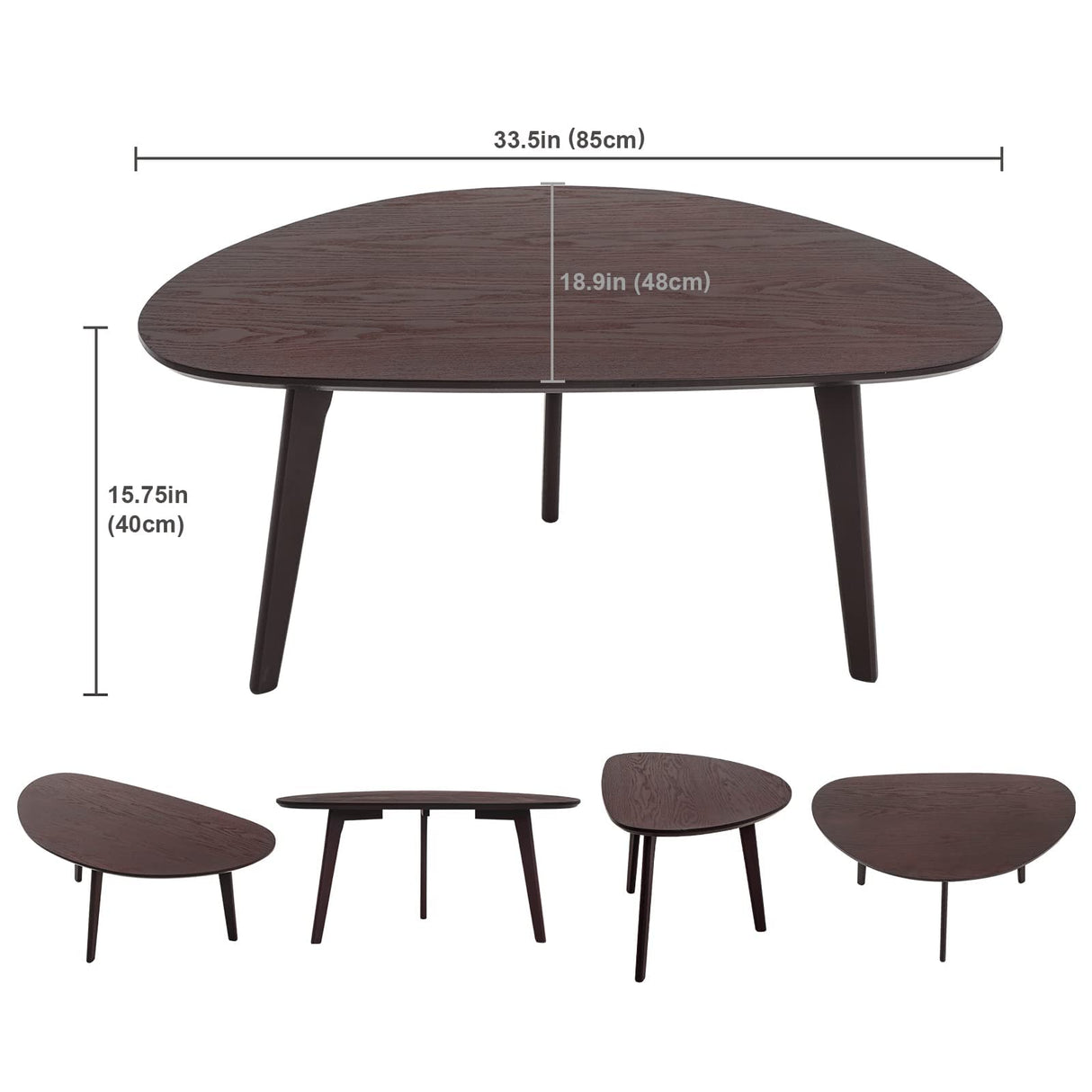 FIRMINANA Small Oval Coffee Table for Living Room,Mango Tabletop Mid Century Modern Coffee Table,Espresso,18.9" D x 33.47" W x 15.75" H FIRMINANA