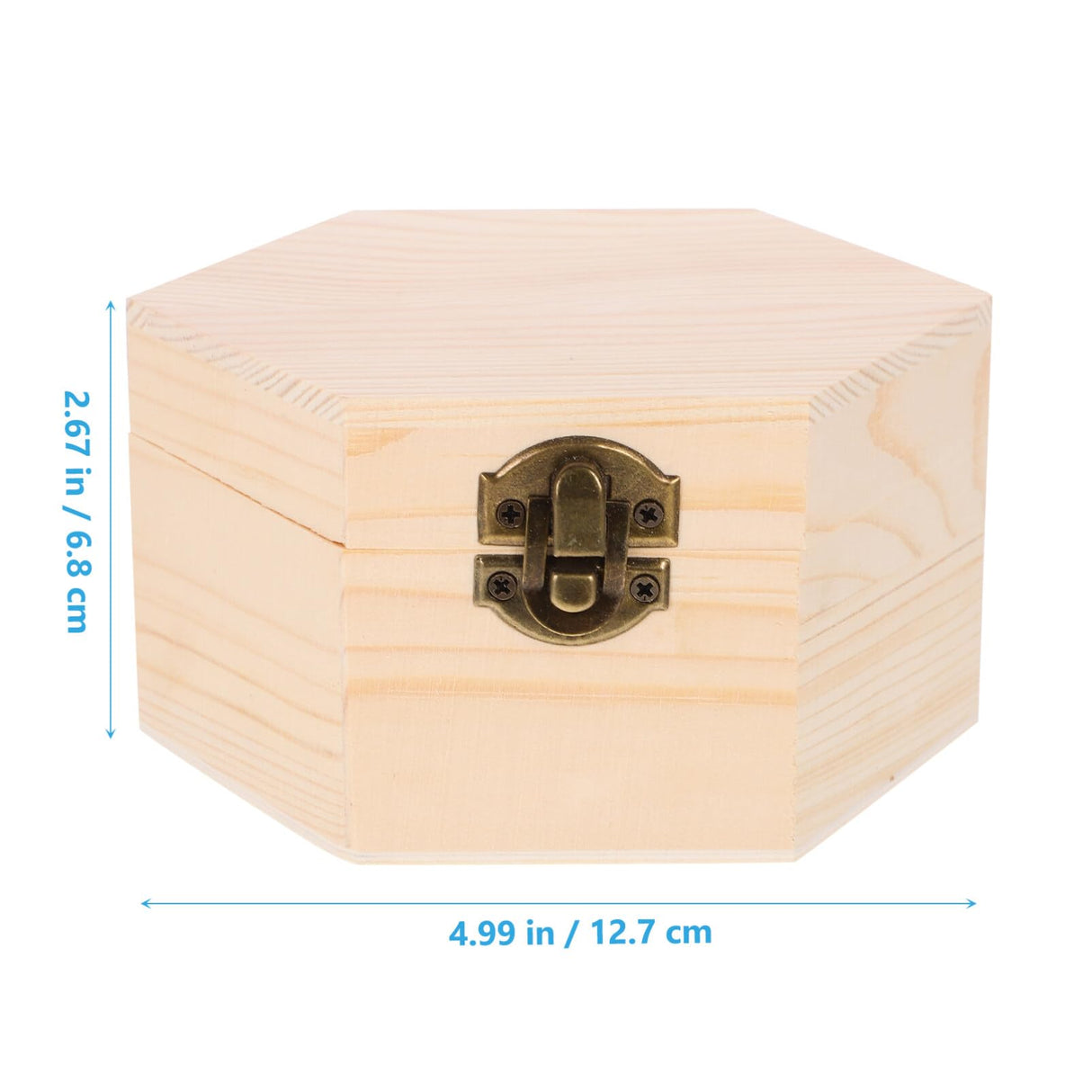 Cabilock Plain Unfinished Box, Hexagon Unpainted Wooden Jewelry Box Container, Wood DIY Storage Chest Treasure Case with Locking Clasp for Crafts, Art, Hobbies, Projects Cabilock