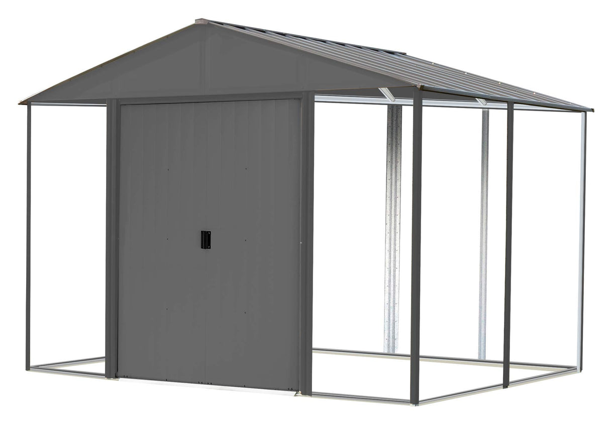 Arrow 10' x 8' Ironwood Galvanized Steel and Wood Panel Hybrid Outdoor Shed Kit, Anthracite Arrow