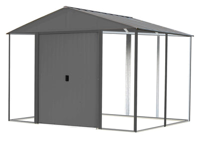 Arrow 10' x 8' Ironwood Galvanized Steel and Wood Panel Hybrid Outdoor Shed Kit, Anthracite