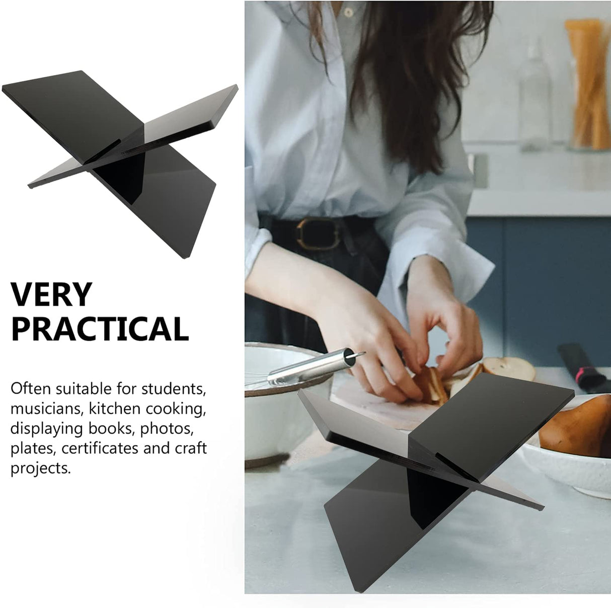 Hopysgiien Black Book Stand - Acrylic Open/Closed Book Display Stand for Bibles, Cookbooks, Magazines, Textbooks, Recipe Holders & Picture Display Hopysgiien