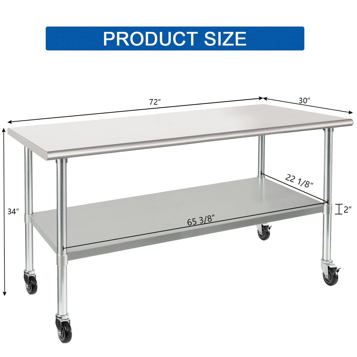 HARDURA Stainless Steel Table with Wheels 30 x 72 Inches Casters NSF Heavy Duty Commercial Prep Table with Undershelf and Galvanized Legs for Food Prep HARDURA Restaurant Equipment