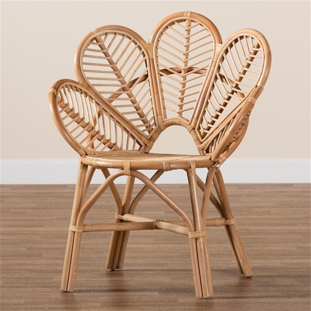 bali & pari Eliava Modern Natural Rattan Flower Accent Chair in Brown bali & pari