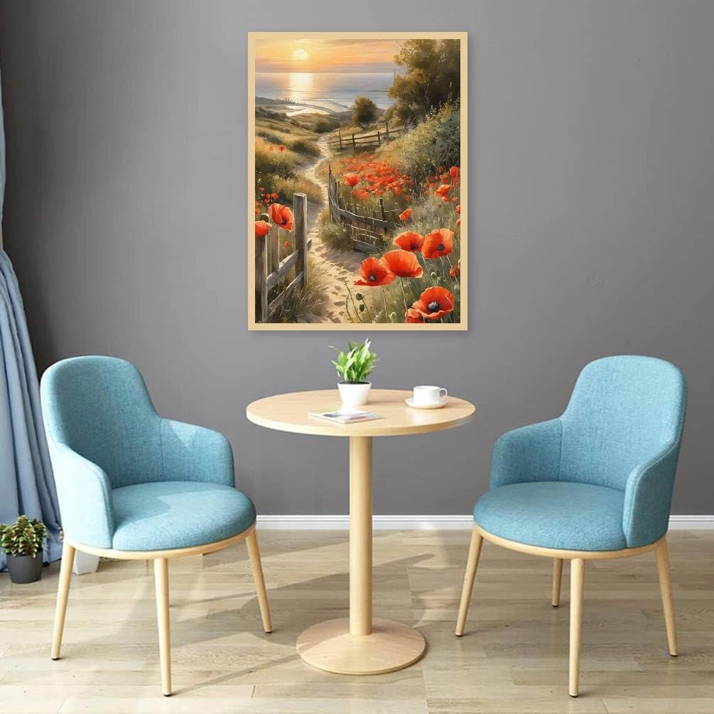 JFYHAB Diamond Painting Kits for Adults-Flowers Diamond Art Kits for Adults,5D Diamond Painting Floral,DIY Country Road Full Drill Diamond Painting Sunset Gem Art and Crafts 12x16inch JFYHAB