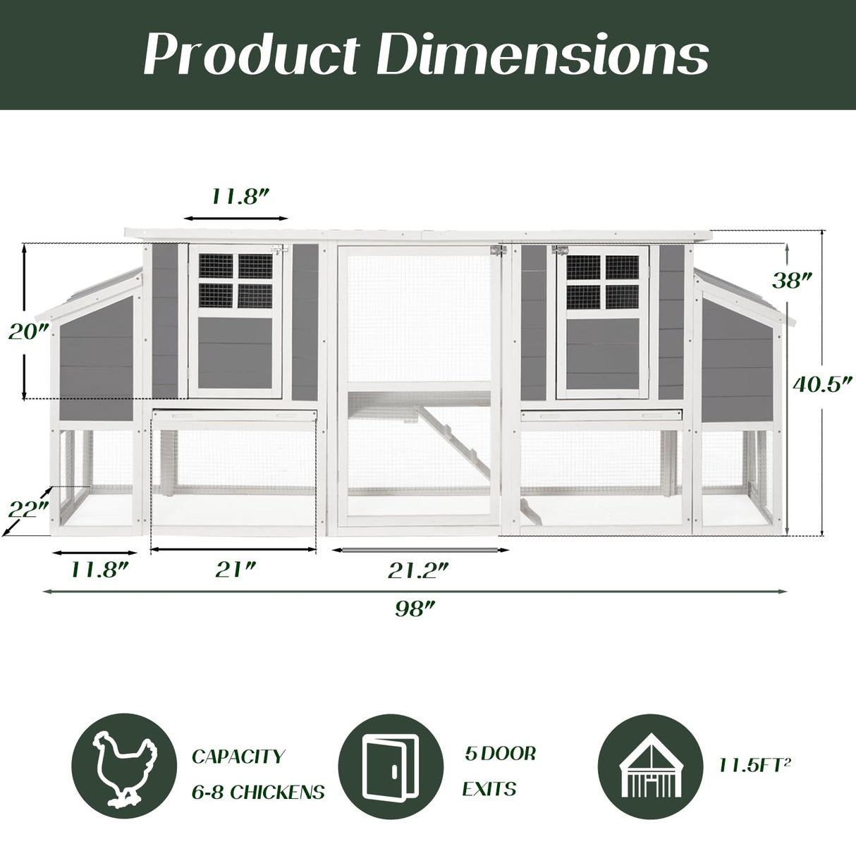 AECOJOY 98'' Extra Large Chicken Coop with Run, Wood Chicken House for 6-8 Chickens with 4 Nesting Boxes & Pull-Out Tray, Outdoor Hen Fence Poultry Pet Cage for Backyard AECOJOY