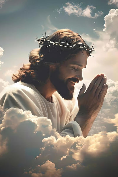 JOEAUEN DIY Jesus Diamond Painting, Jesus Praying on The Clouds Paint by Numbers for Beginners, Full Round Diamond Art Kits for Room Decor & Living Room Decor (12x16 inch)