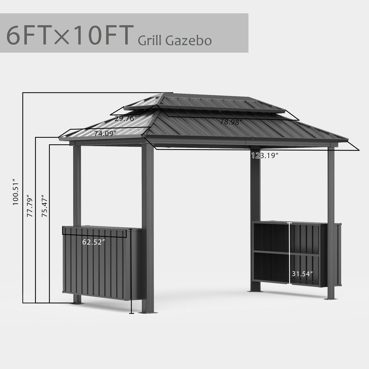 Domi 6x10FT Hardtop Grill Gazebo, BBQ Gazebo with Double Galvanized Steel Roof, 2 Storage Cabinets and Ceiling Hooks, Outdoor Grill Shelter for Backyard, Lawn and Garden(Gray) domi outdoor living