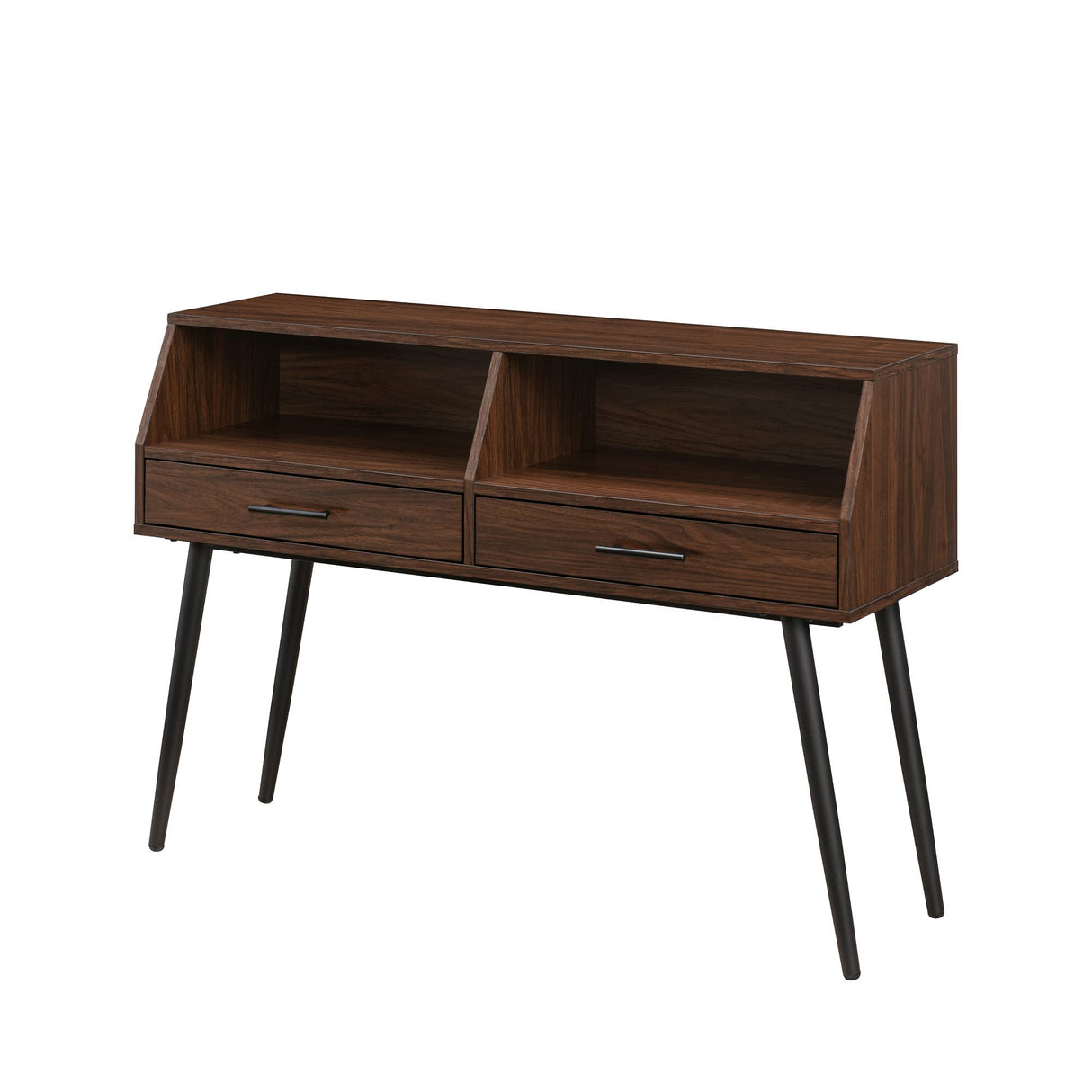 Walker Edison Perdita Minimalist Glass-Shelf Entry Table, 44 Inch, Dark Walnut Walker Edison