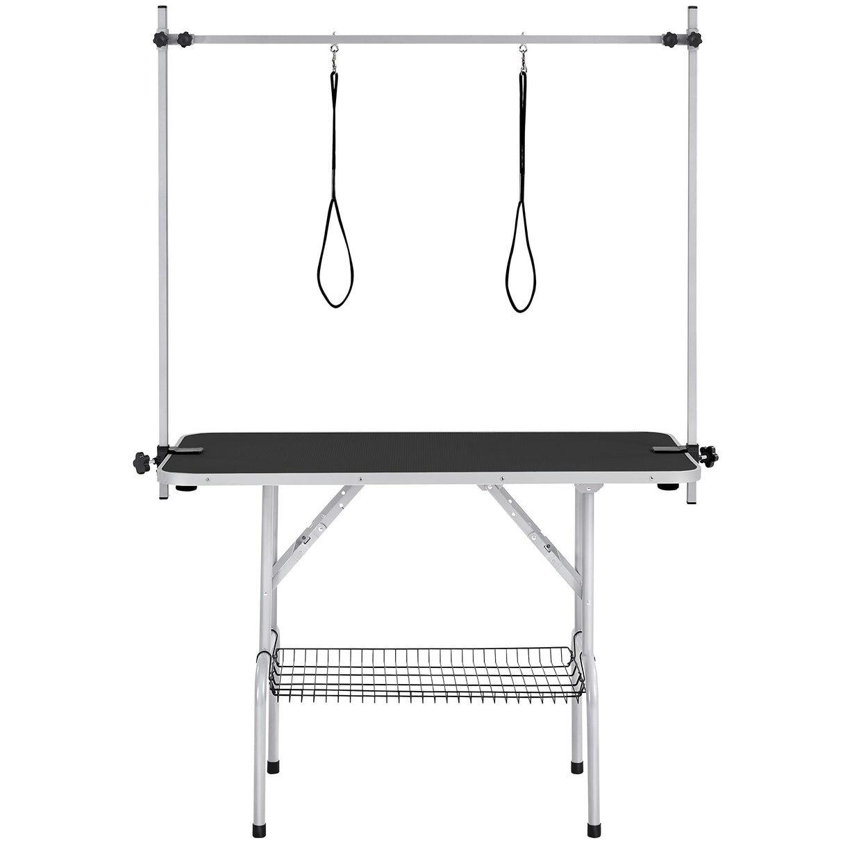 Yaheetech Foldable & Portable Pet Grooming Table for Home - Stainless Steel H-Shape Frame Height Adjustable Pet Beauty Table w/Arm/Noose/Mesh Tray, 45in x 24in Yaheetech