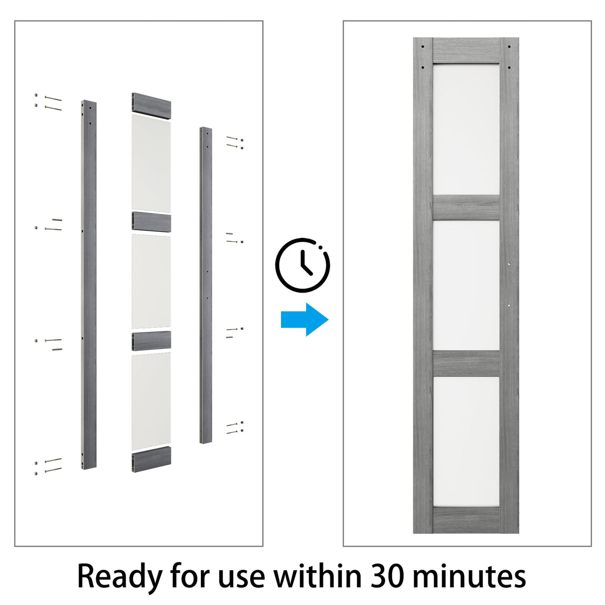BARNSMITH 18in x 84in Double Glass Barn Door with 6.6FT Sliding Door Hardware Kit Included & Handle,3-Panel Frosted Glass Solid Wood Slab with Water-Proof PVC Surface,Pre-Drilled Easy Assembly,Grey BARNSMITH