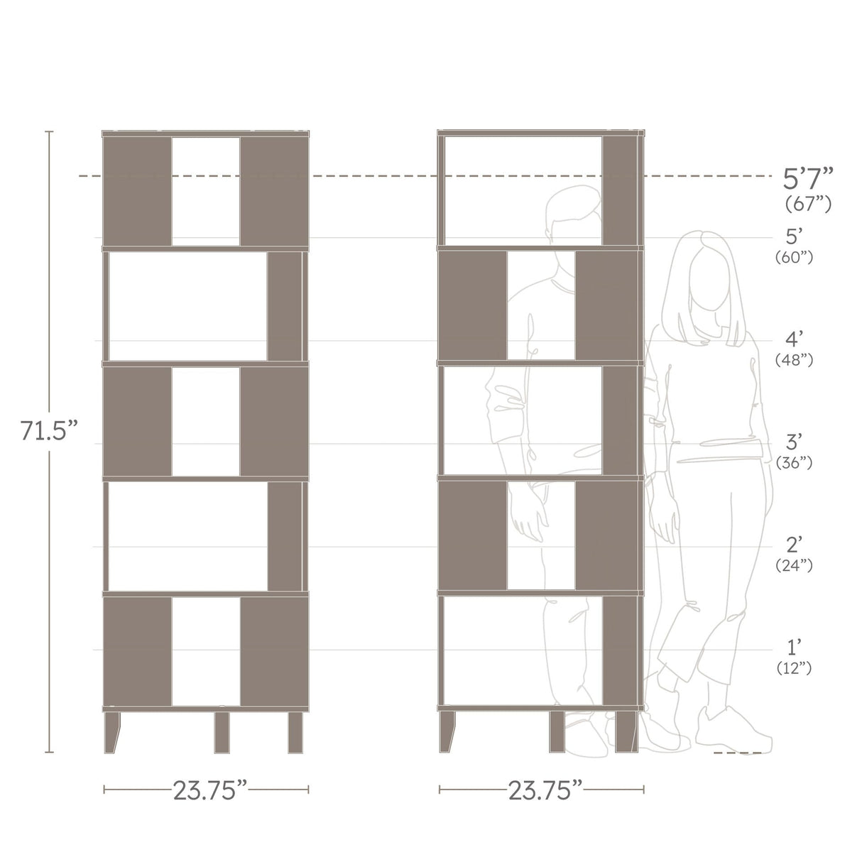 Prepac Nordik 6-Tier Natural Oak Modern Mid Century Corner Bookcase, 71.5" Extra Tall Corner Shelf with Storage, Multifunctional Freestanding Bookshelf for Home Office, Living Room, Bedroom Prepac