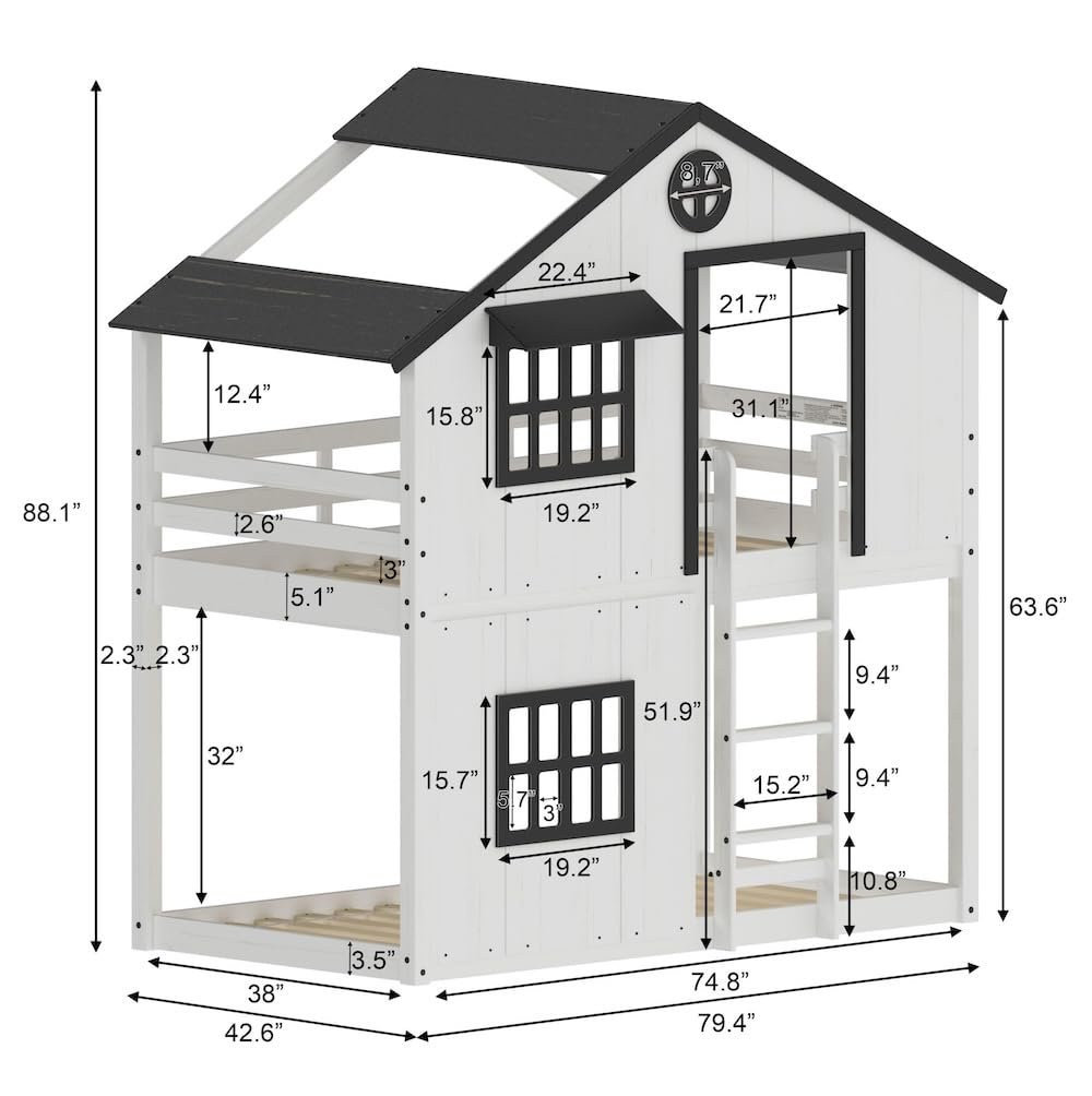 Child Craft Modern Farmhouse Twin Over Twin Bunk Bed for Kids, Low Wooden Montessori Bunk Bed, Easy to Access Ladder to Top Bunk, Non-Toxic, Baby Safe Finish Child Craft